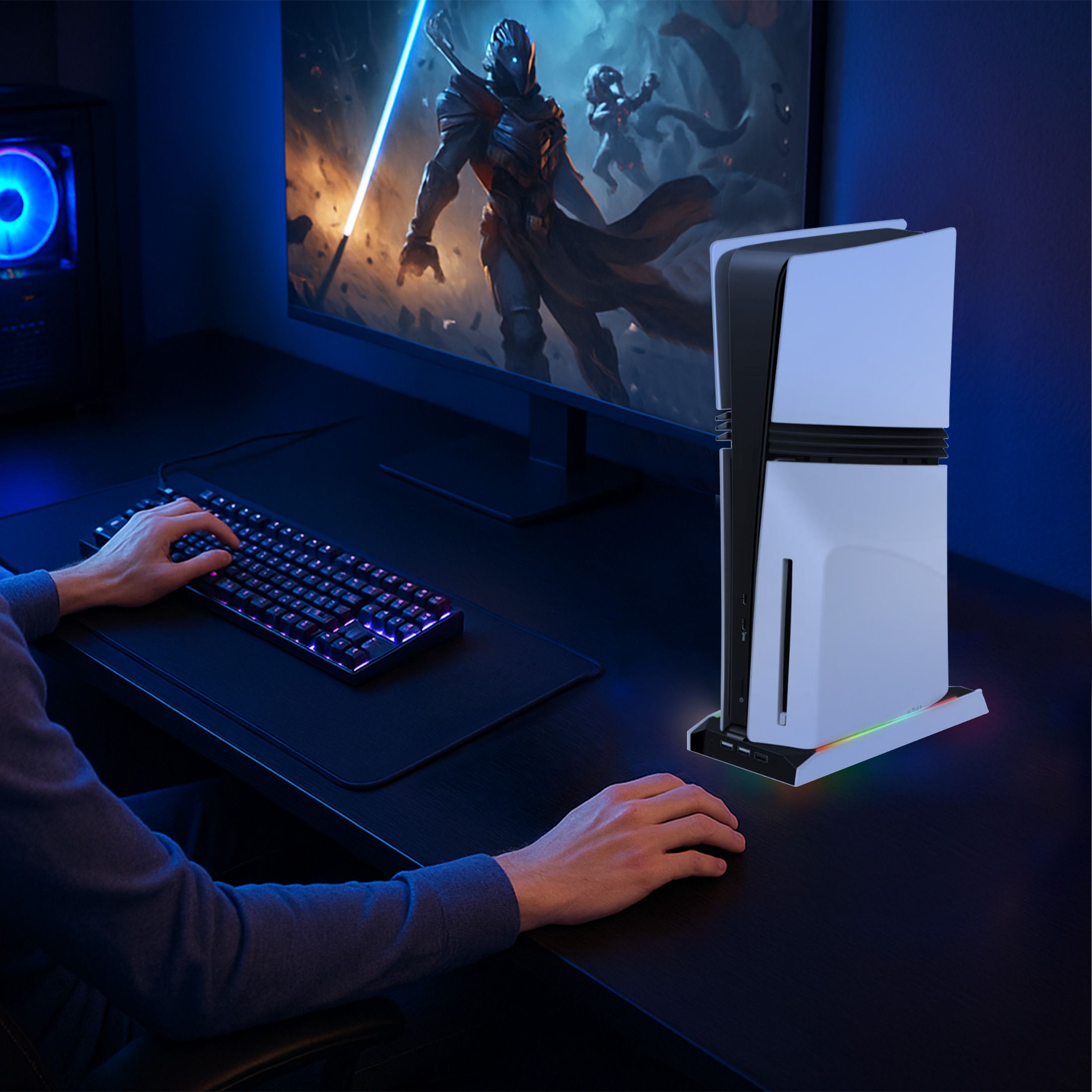 Cooling Fan Station Fit for PS5 Pro/Slim Disc & Digital Editions with 3-Speed Silent Fan, USB Charging Ports, RGB Light