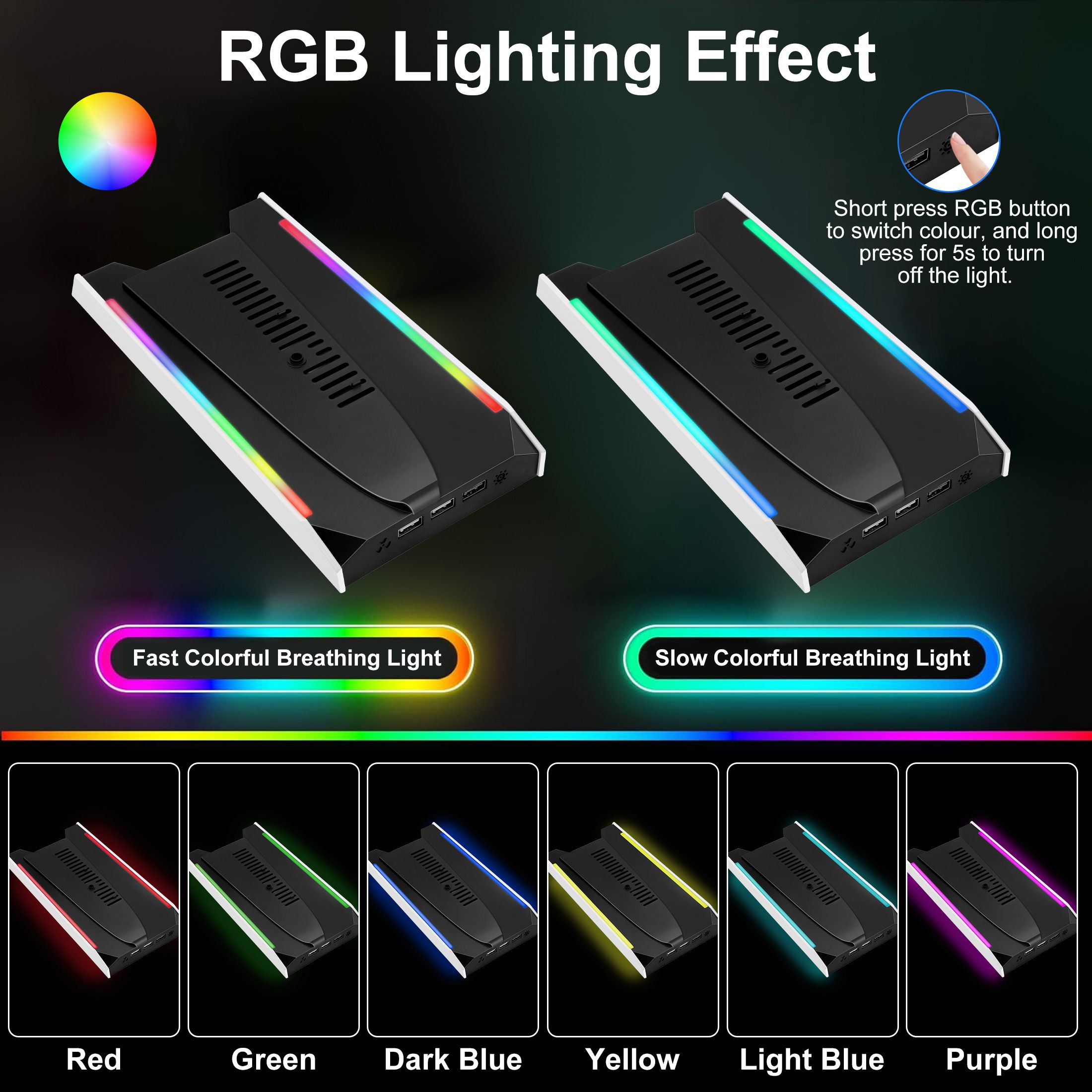 Cooling Fan Station Fit for PS5 Pro/Slim Disc & Digital Editions with 3-Speed Silent Fan, USB Charging Ports, RGB Light