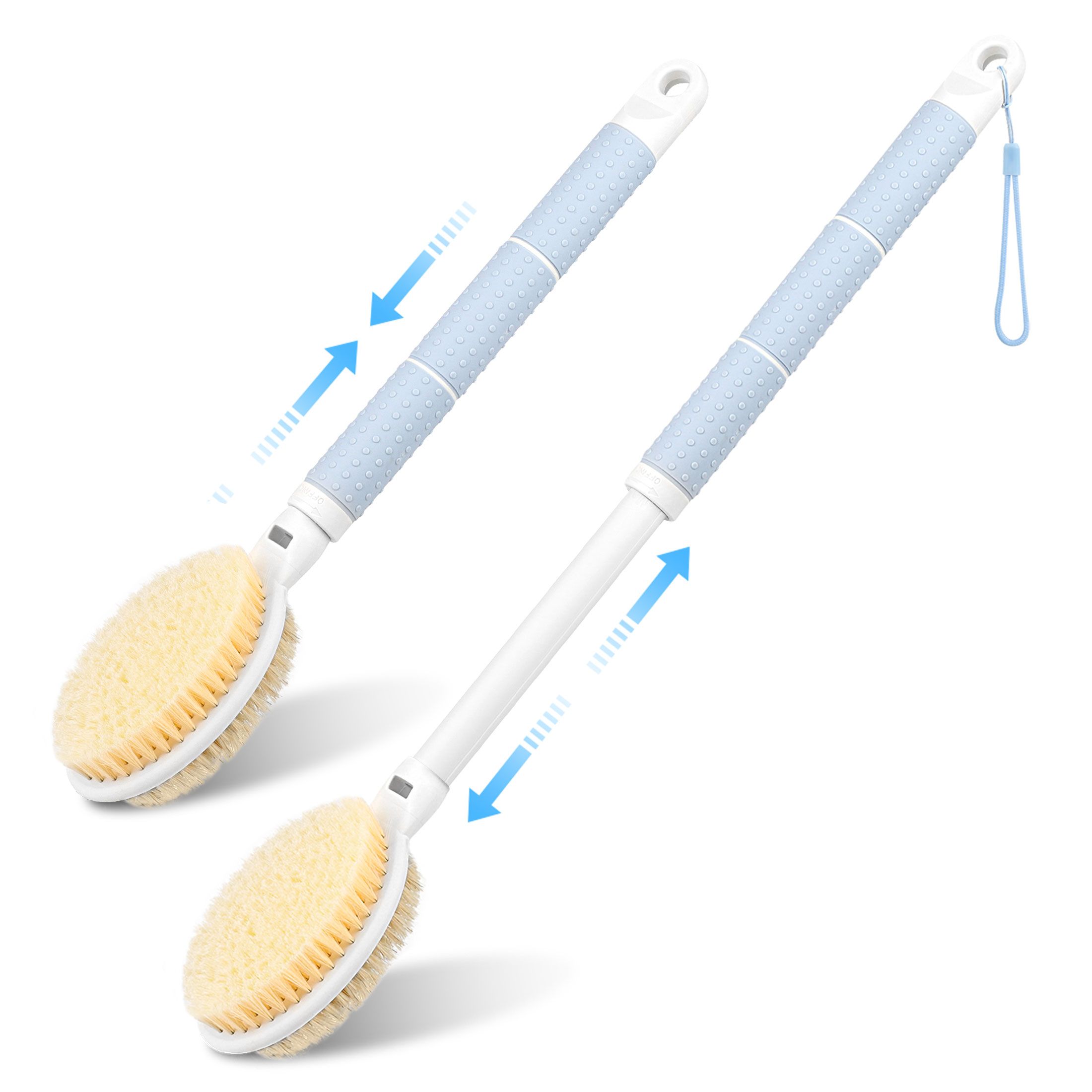 Shower Brush with Soft and Stiff Bristles, 38cm-56cm Telescopic Long Handle Dual-Sided Back Scrubber for Bath