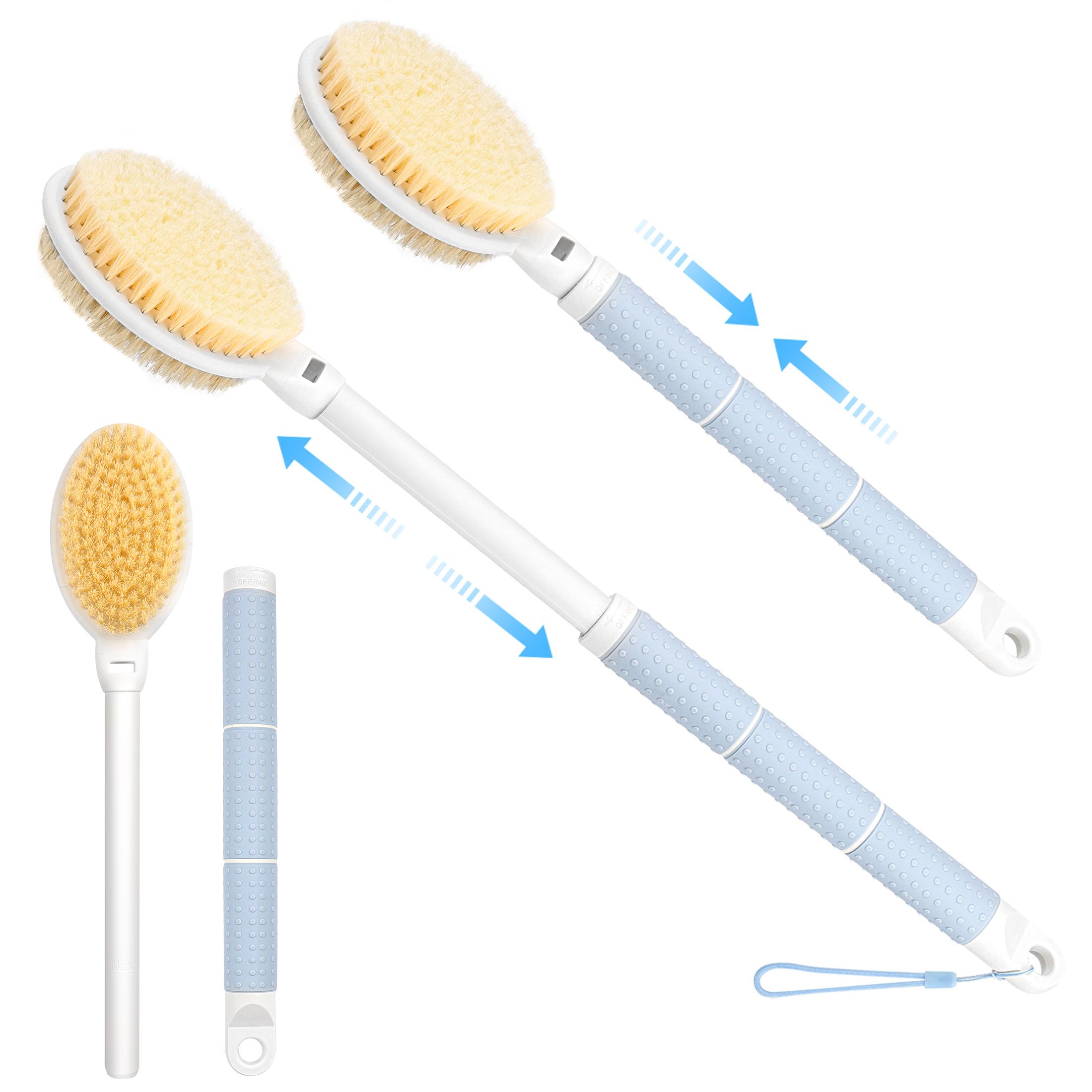 Shower Brush with Soft and Stiff Bristles, 38cm-56cm Telescopic Long Handle Dual-Sided Back Scrubber for Bath