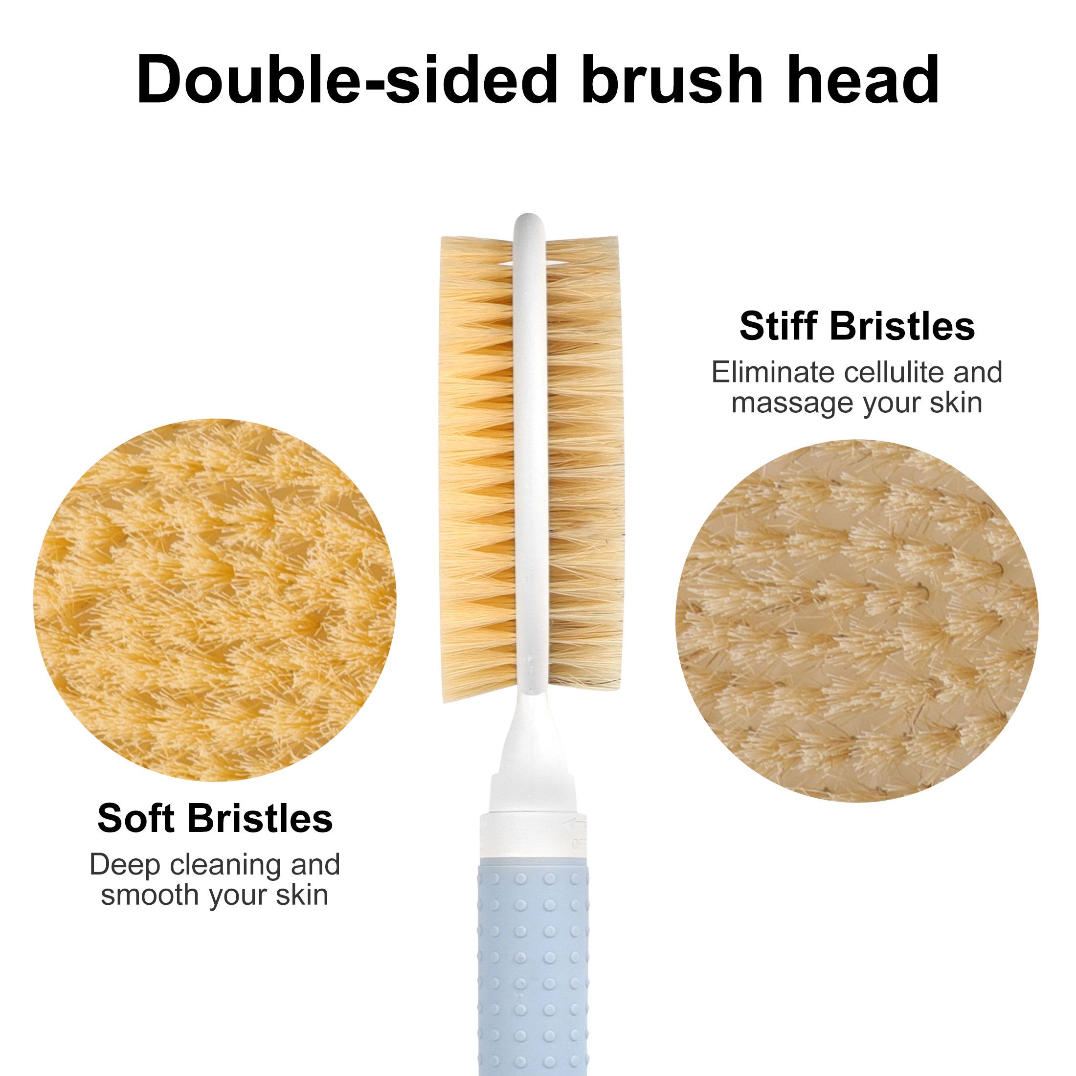 Shower Brush with Soft and Stiff Bristles, 38cm-56cm Telescopic Long Handle Dual-Sided Back Scrubber for Bath