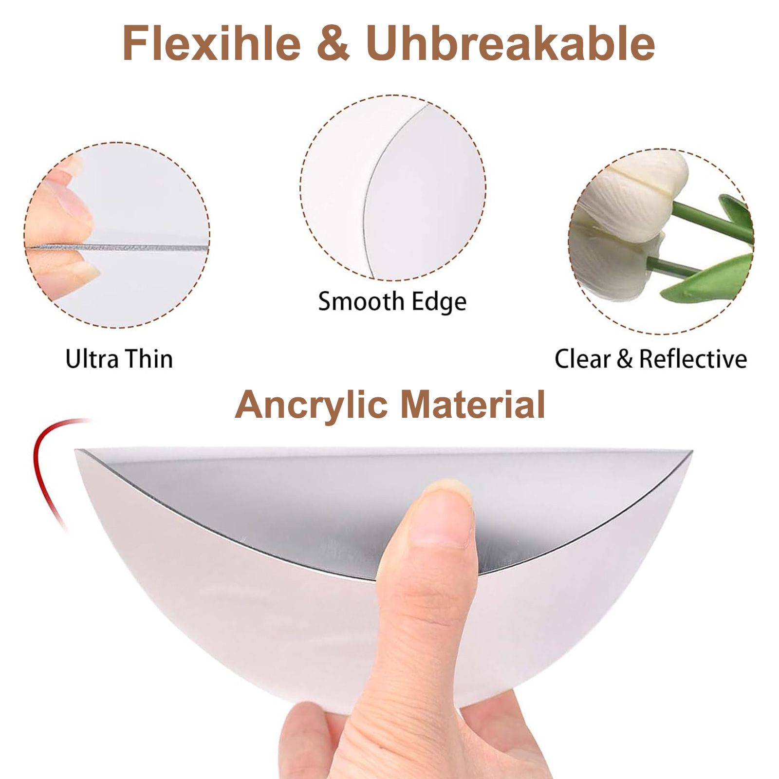 50 Pieces Mirror Wall Stickers Removable Acrylic Setting Adhesive Round Circle Mirror Tiles Decals for Home Living Room Bedroom Decor(Silver, Mix-Size)