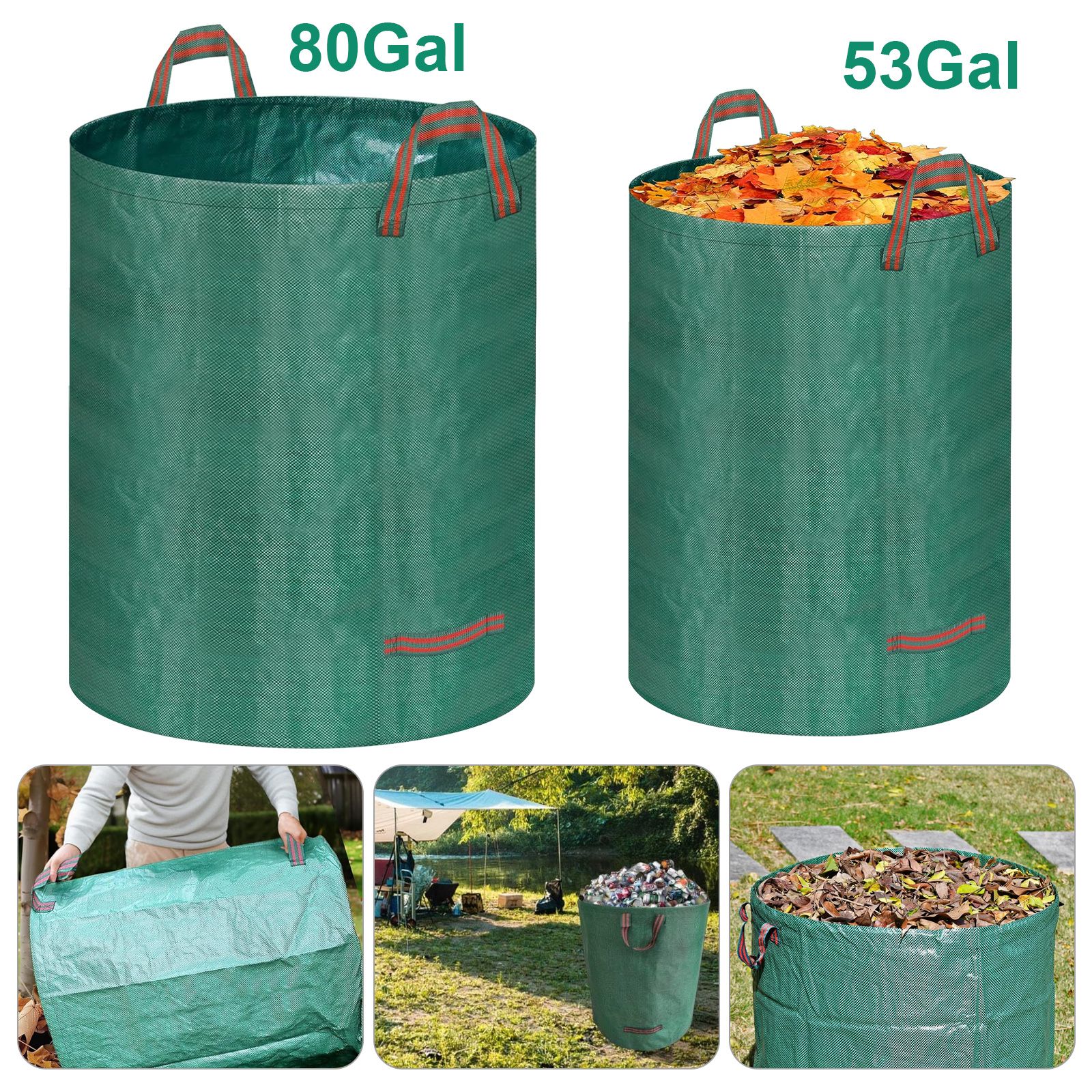 Reusable Yard Waste Bags 300L/200L, Lawn and Leaf Garden Bags with Reinforced Carry Handles, Heavy Duty Garden Camping Recycling Trash Bags