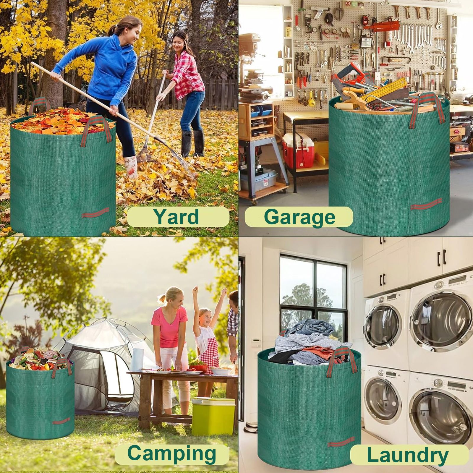 Reusable Yard Waste Bags 300L/200L, Lawn and Leaf Garden Bags with Reinforced Carry Handles, Heavy Duty Garden Camping Recycling Trash Bags