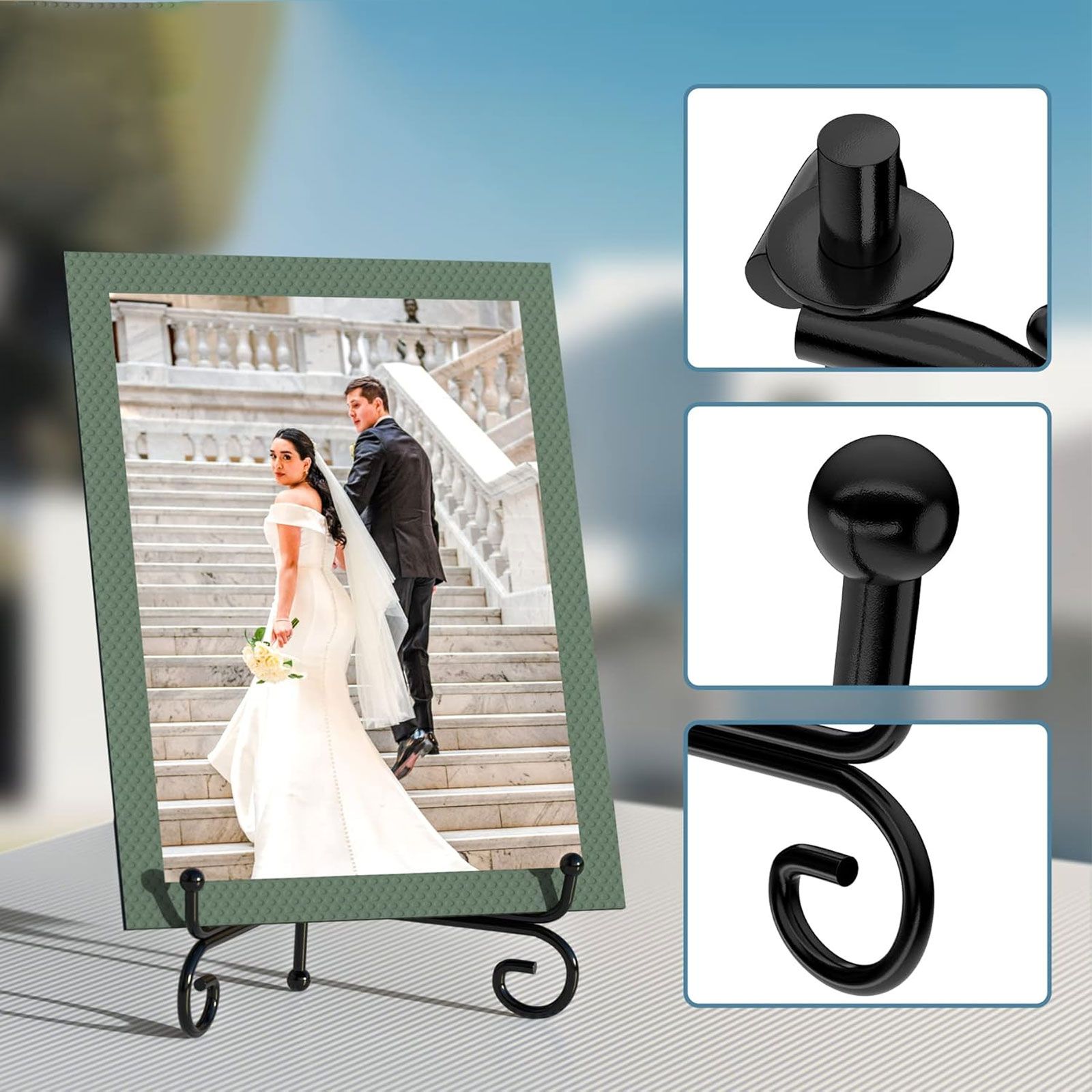 4PCS Premium Black Iron Plate Stands for Display 5Inch/12.7cm, Decorative Solid Metal Plate Holders for Displaying, Mini Easel, Frame, Book, Card, Plaque, Bowl, Picture Stands for Display