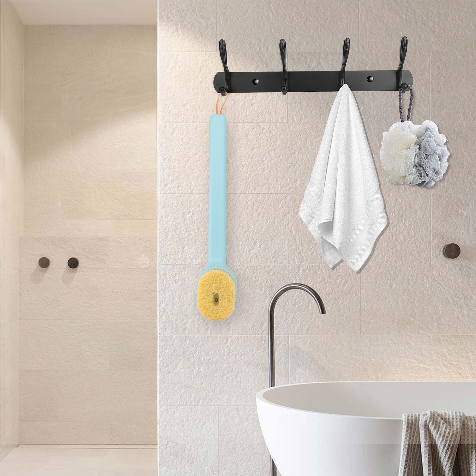 2pcs Long Handle Bath Body Brush, Back Scrubber for Shower with Built-in Soap Dispenser