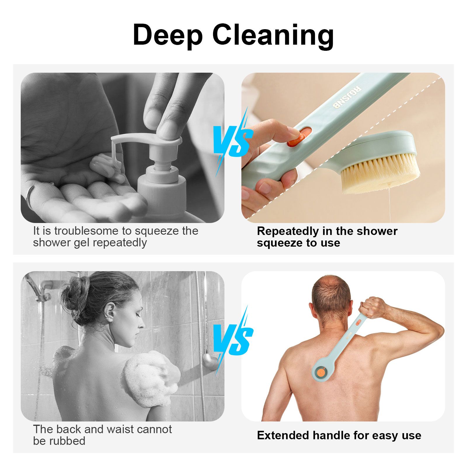 2pcs Long Handle Bath Body Brush, Back Scrubber for Shower with Built-in Soap Dispenser