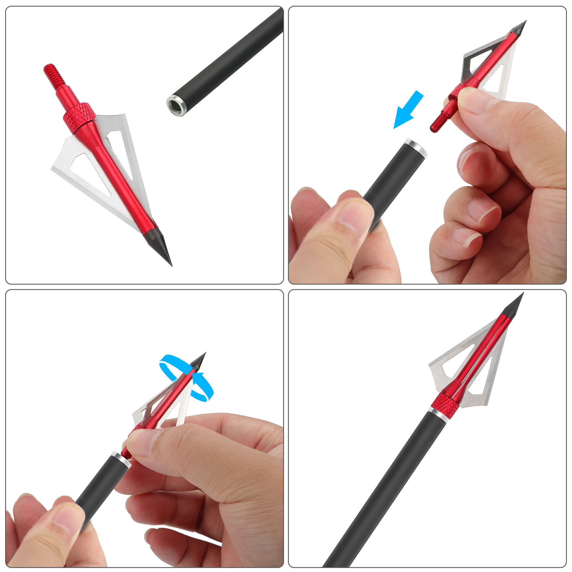 Hunting Broadheads 12pcs 100 Grains Screw-in Arrow Archery 3 Blades Hunting Heads Arrow Tips Compatible with Crossbow and Compound Bow + Broadhead Storage Case