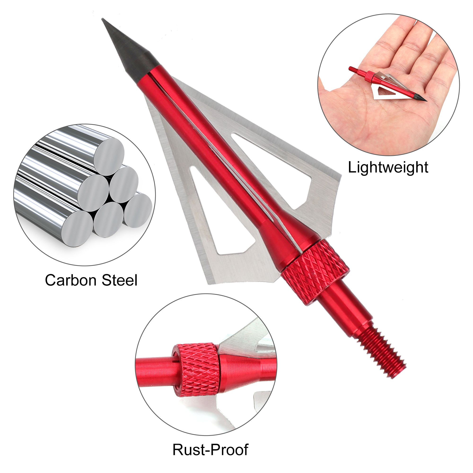 Hunting Broadheads 12pcs 100 Grains Screw-in Arrow Archery 3 Blades Hunting Heads Arrow Tips Compatible with Crossbow and Compound Bow + Broadhead Storage Case