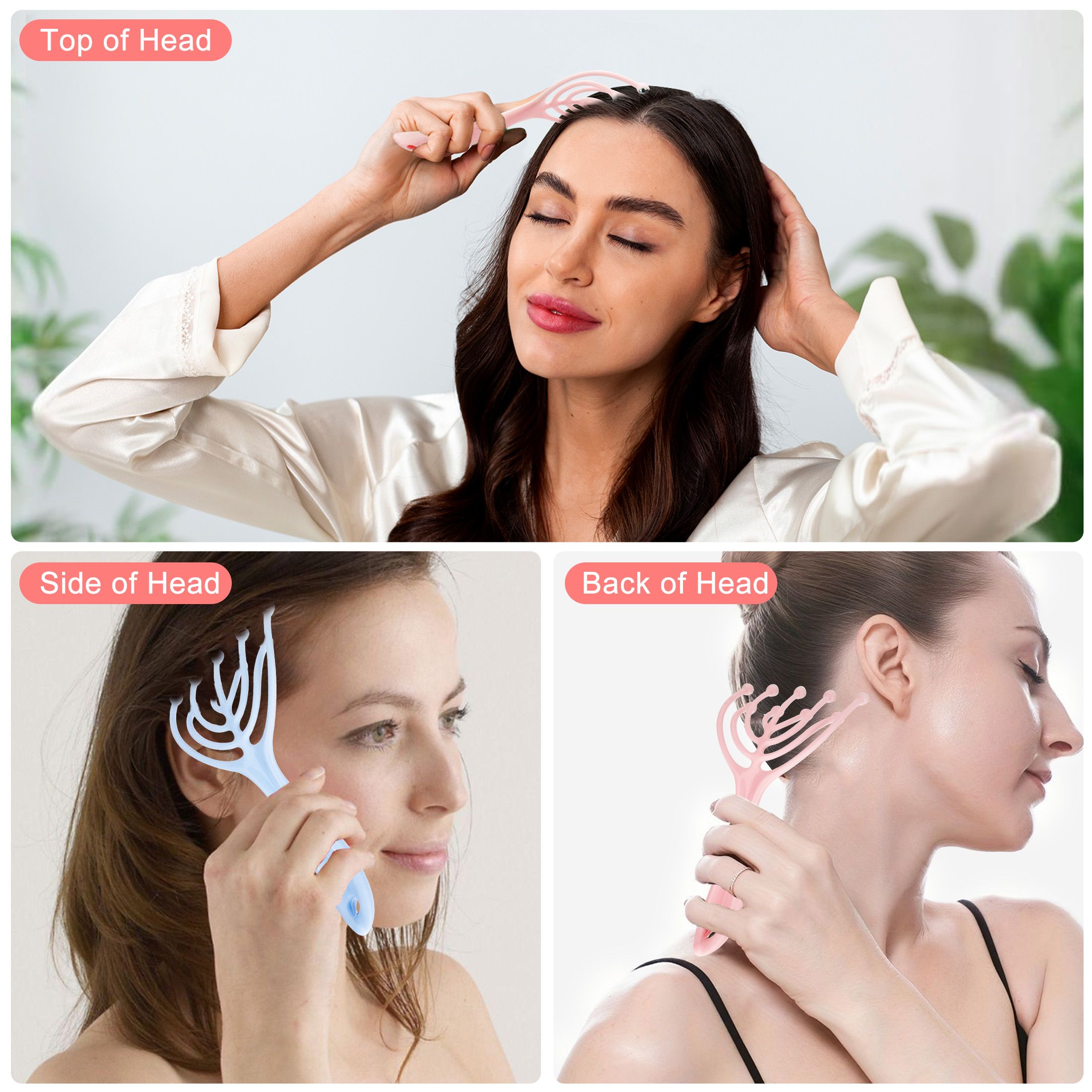 2pcs 9-Claw Scalp Massager, Handheld Head SPA Massager for Deep Relaxation, Stress Relief, Stimulates Blood Circulation in The Head to Promote Hair Growth, Blue + Pink