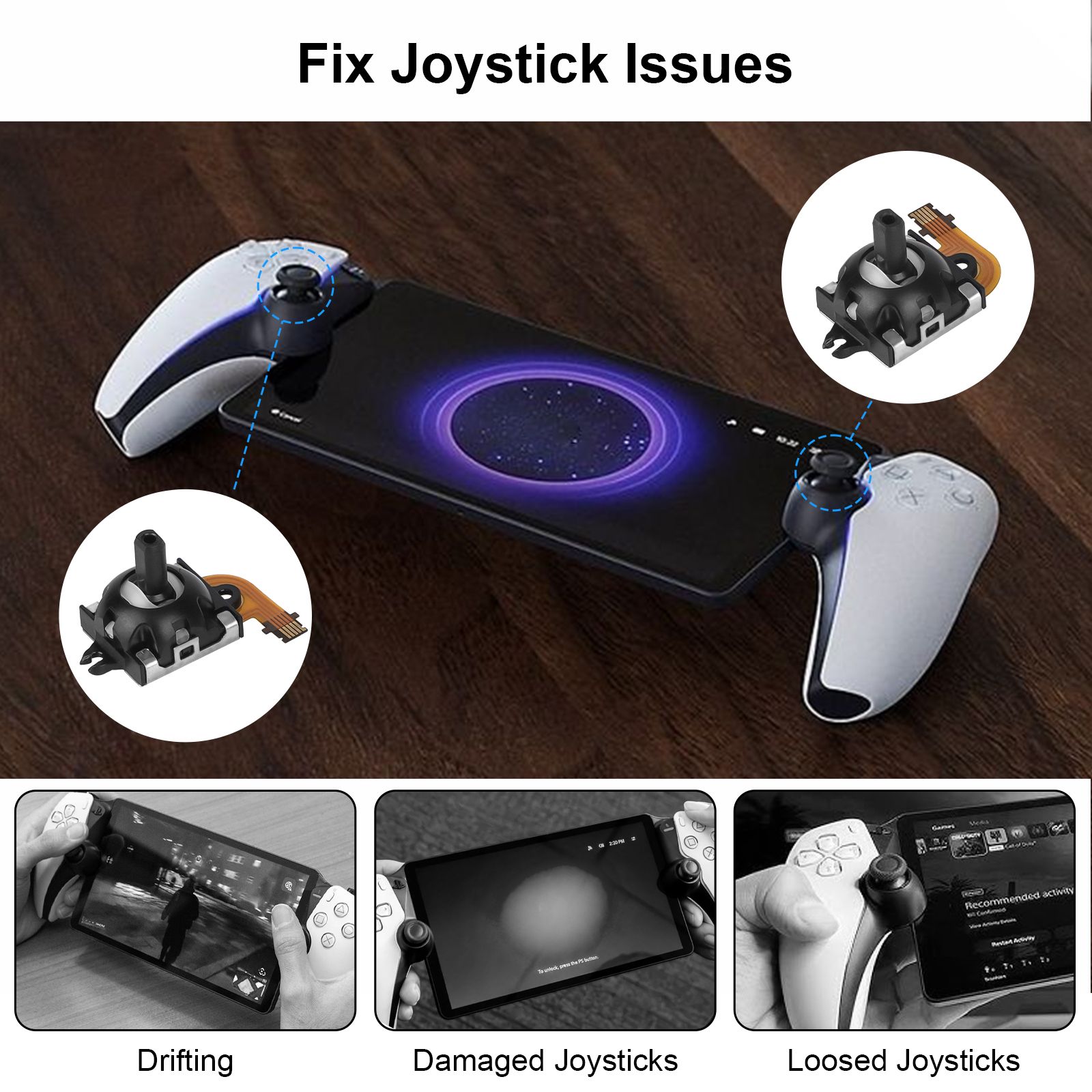 2-Pack Replacement Joystick Compatible with Playstation Portal, Analog Thumb Stick Repair Hall Effect Joystick for PS5 Portal(Left and Right Joystick), black