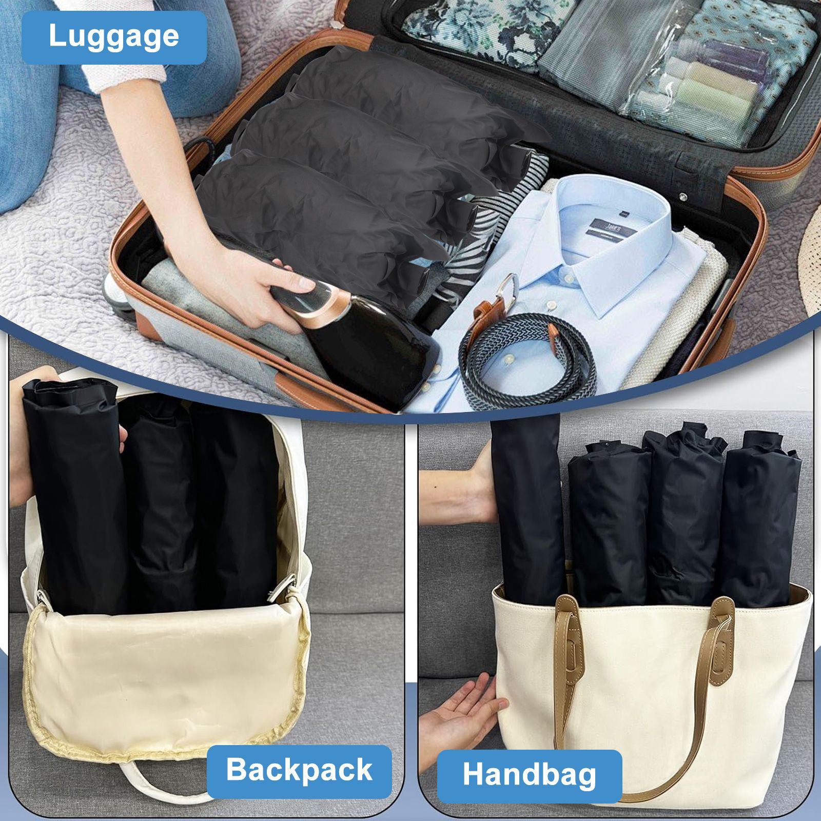 4pcs Vacuum Compression Bags for Travel, Reusable Roll-Up Space Saver for Clothes, Small Luggage Vacuum Storage Bag