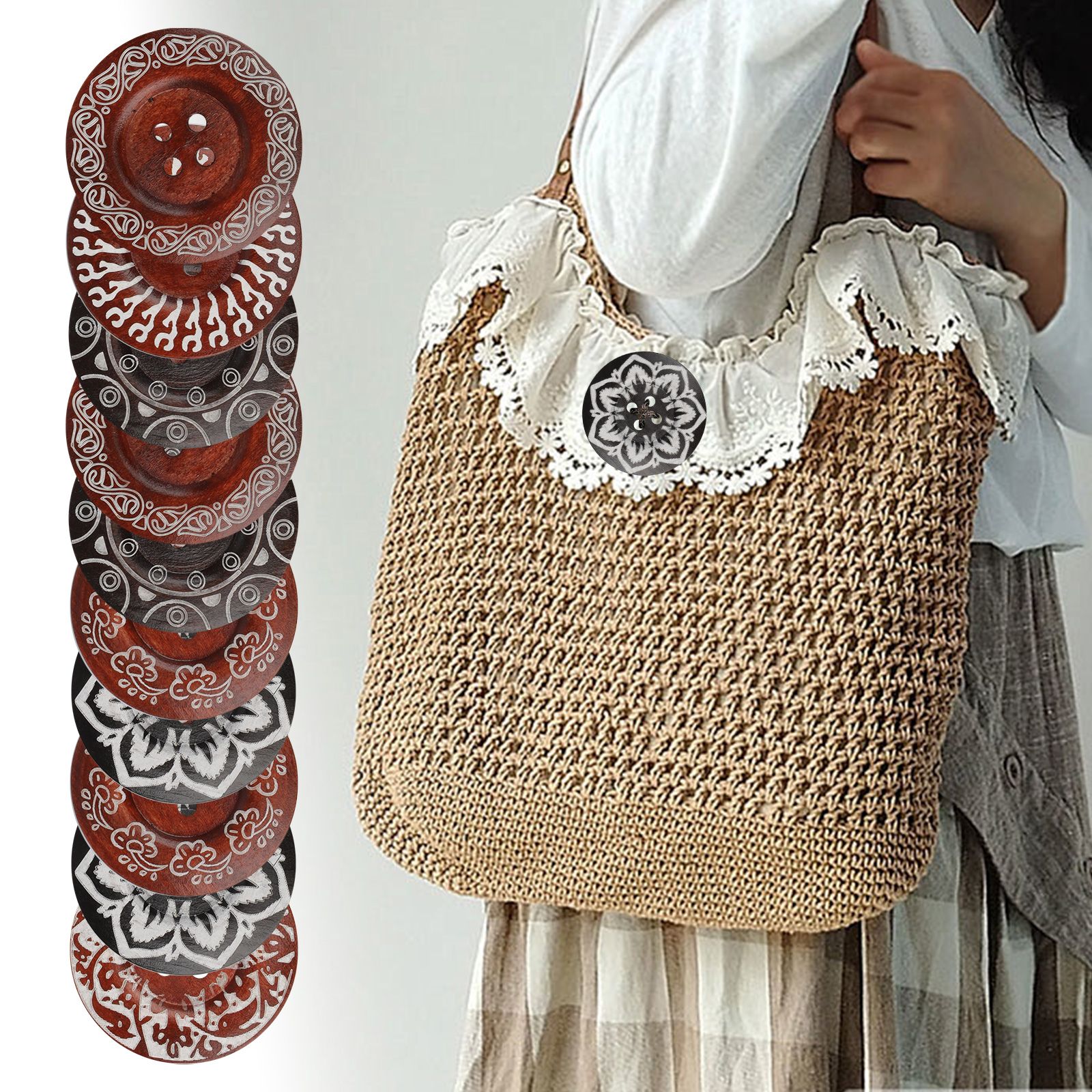 20pcs Large Wooden Buttons, 6cm Natural Wood Sewing Buttons for Crafts & DIY Projects