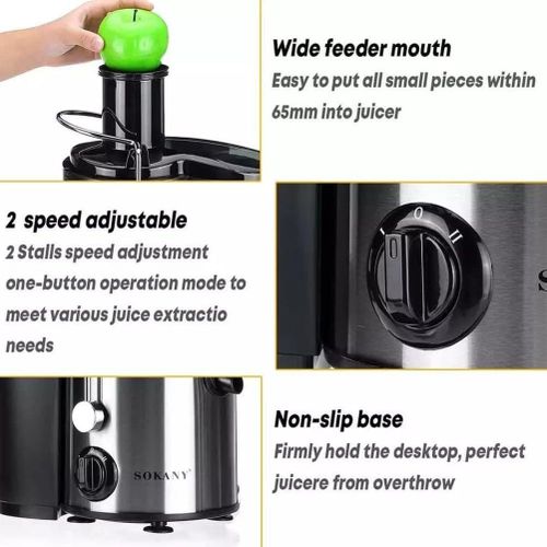 Sokany SK-4000 Heavy Commercial Slow Juicer Juice Extractor, Juicer 800 W for Fruit and Vegetables Stainless Steel, Large 65 mm Filling Opening, 450 ml Juice Container and 2 Speed Levels