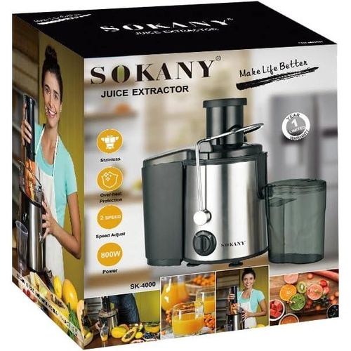Sokany SK-4000 Heavy Commercial Slow Juicer Juice Extractor, Juicer 800 W for Fruit and Vegetables Stainless Steel, Large 65 mm Filling Opening, 450 ml Juice Container and 2 Speed Levels