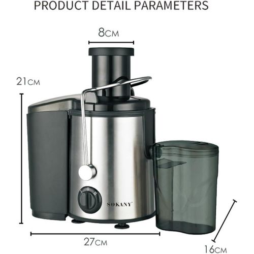 Sokany SK-4000 Heavy Commercial Slow Juicer Juice Extractor, Juicer 800 W for Fruit and Vegetables Stainless Steel, Large 65 mm Filling Opening, 450 ml Juice Container and 2 Speed Levels