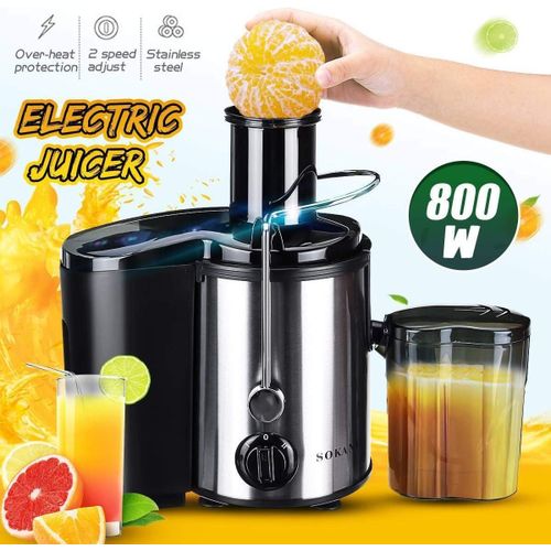 Sokany SK-4000 Heavy Commercial Slow Juicer Juice Extractor, Juicer 800 W for Fruit and Vegetables Stainless Steel, Large 65 mm Filling Opening, 450 ml Juice Container and 2 Speed Levels