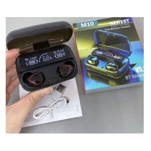 M10 Ear Buds Airpods M10 with Powerbank CASE Bluetooth 5.3 Headphones In Ear, Bluetooth Earphones with Built-in Microphone, Ear Buds, Bluetooth Earbuds with Mic, USB Charging Case, Dual Connect, Black