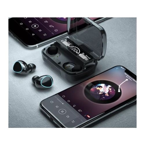 M10 Ear Buds Airpods M10 with Powerbank CASE Bluetooth 5.3 Headphones In Ear, Bluetooth Earphones with Built-in Microphone, Ear Buds, Bluetooth Earbuds with Mic, USB Charging Case, Dual Connect, Black