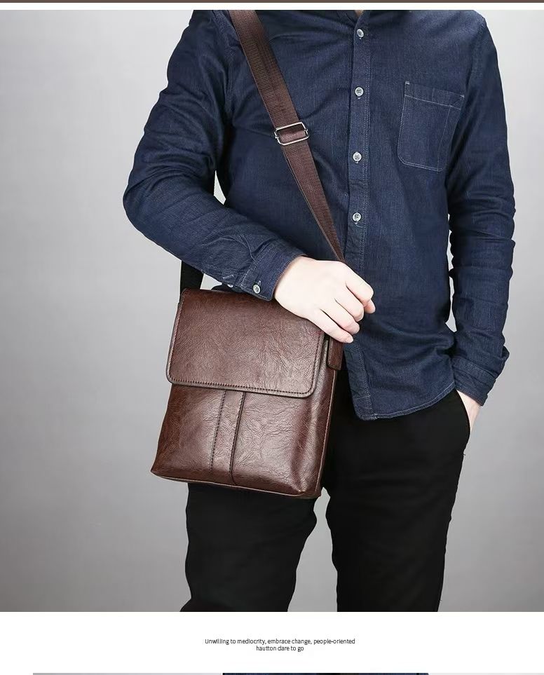 New men's casual crossbody bag, large capacity solid color versatile handbag, briefcase, lightweight commuting shoulder bag