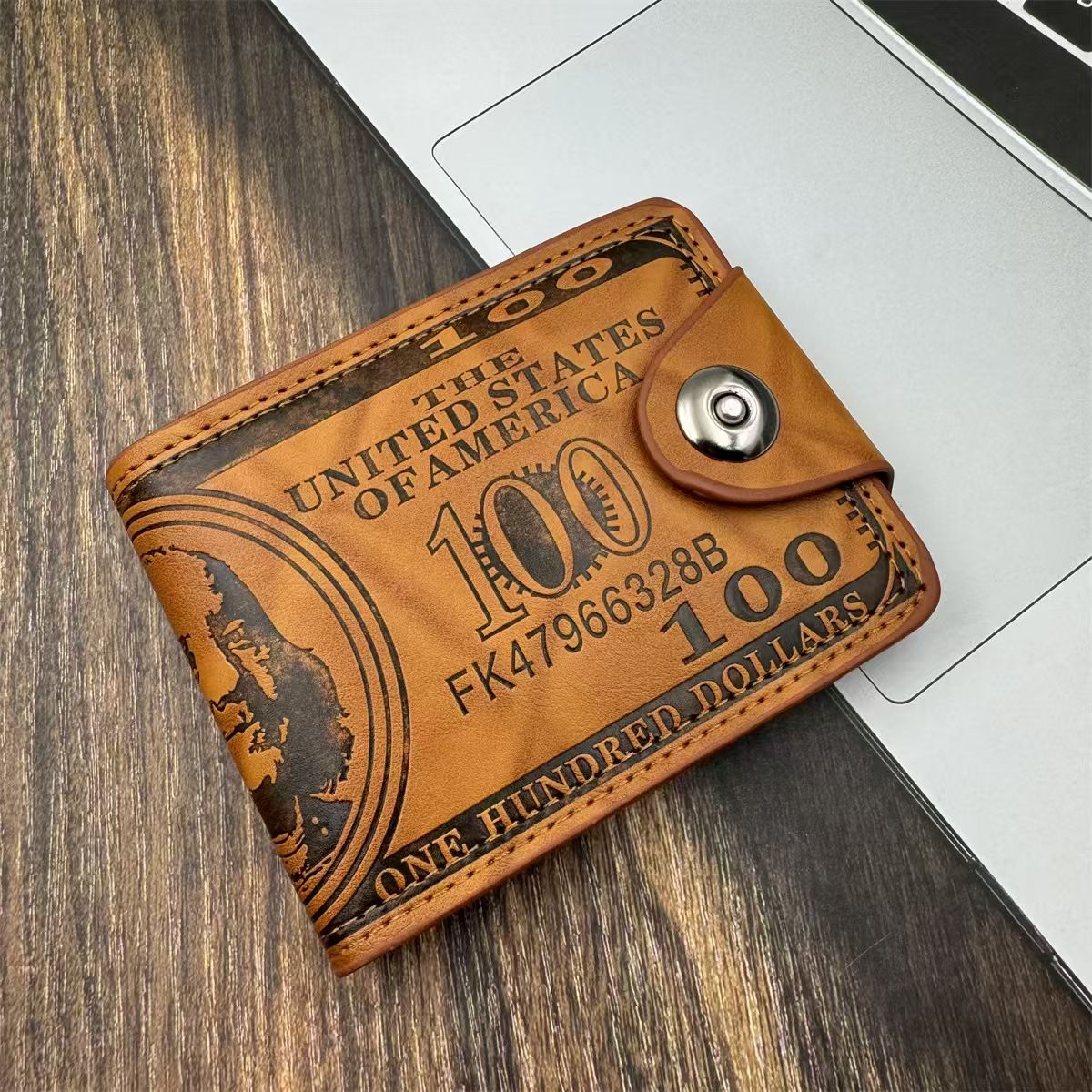 New men's wallet with popular USD pattern, ultra light PU bag, multifunctional retro multiple card slots