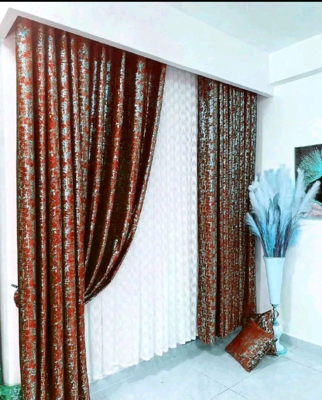 OFFER!! Taisier Home Gold Foil Print Linen Textured Curtains 3PC & 2PC Set Marble Curtains - 3PCc(1.5 mtrs each+1.5 mtrs each+Sheers: White :3 mtrs) 0r 2pcs((1.5 mtrs each+1.5 mtrs each)
