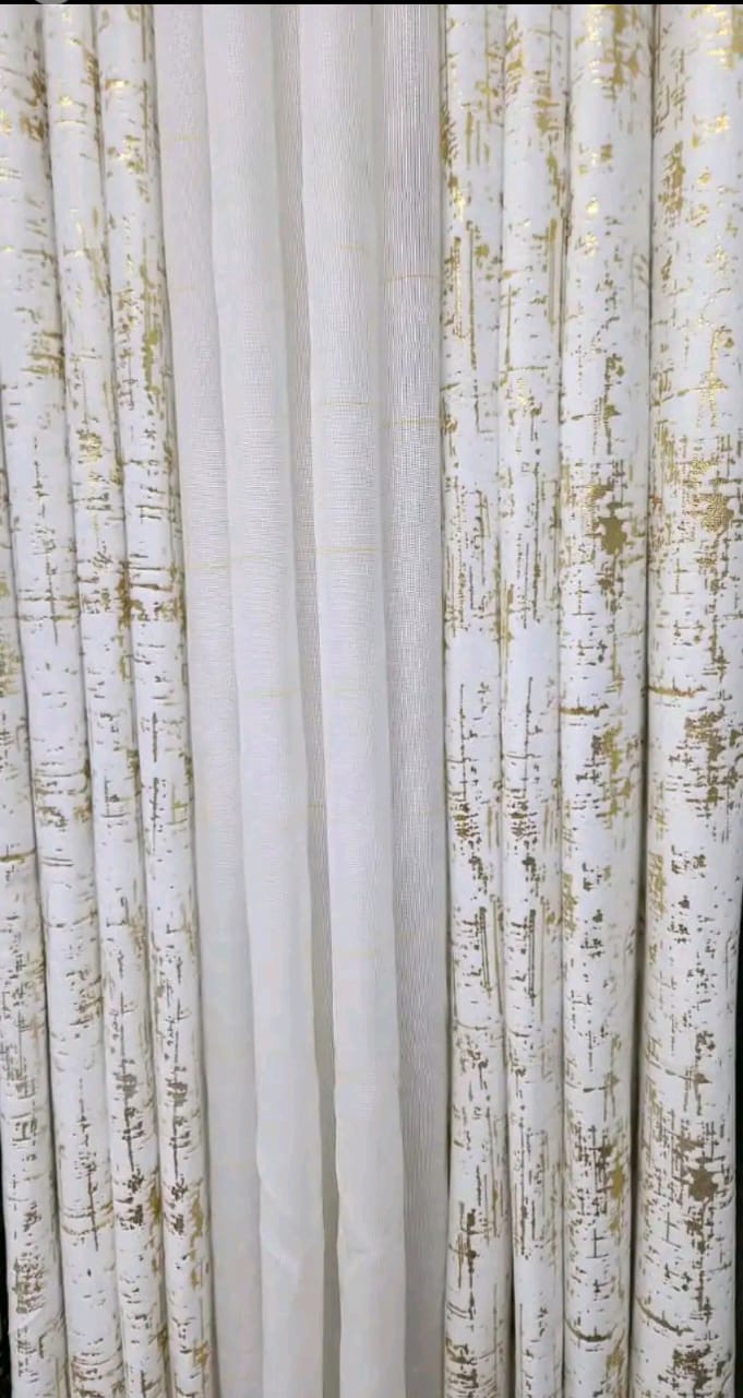 OFFER!! Taisier Home Gold Foil Print Linen Textured Curtains 3PC & 2PC Set Marble Curtains - 3PCc(1.5 mtrs each+1.5 mtrs each+Sheers: White :3 mtrs) 0r 2pcs((1.5 mtrs each+1.5 mtrs each)