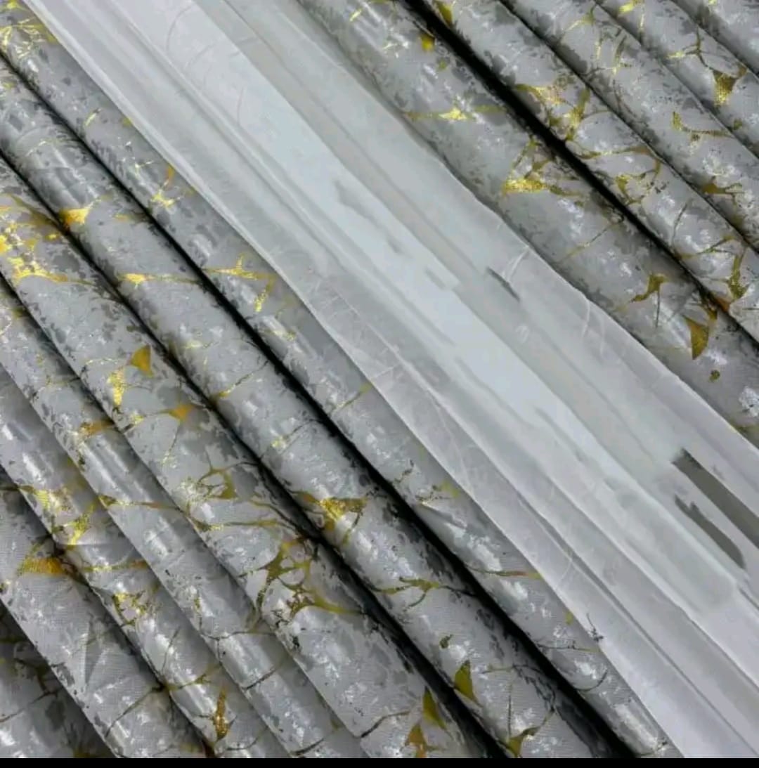 OFFER!! Taisier Home Gold Foil Print Linen Textured Curtains 3PC & 2PC Set Marble Curtains - 3PCc(1.5 mtrs each+1.5 mtrs each+Sheers: White :3 mtrs) 0r 2pcs((1.5 mtrs each+1.5 mtrs each)