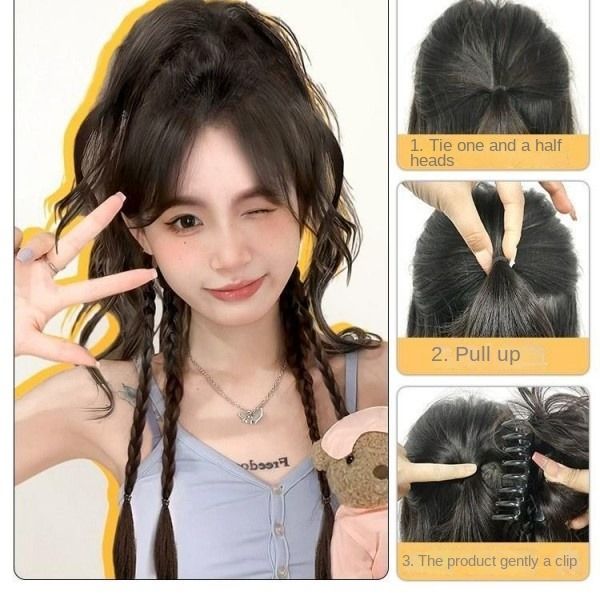 Women's Long Hair Simulates High Ponytail Boxing Braids With Half A Ponytail Wig Braid Pony Tail