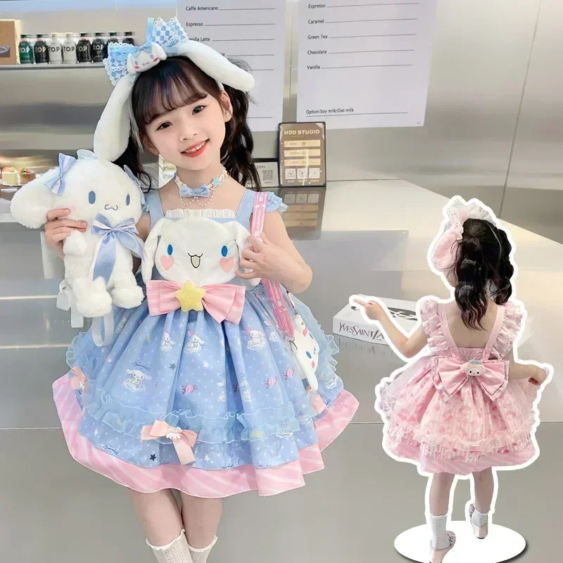 Sanrio Kawaii Cinnamoroll My Melody Children Dress Cartoon Anime Lolita Princess Dresses Summer Party Sweet Girl Birthday Gift