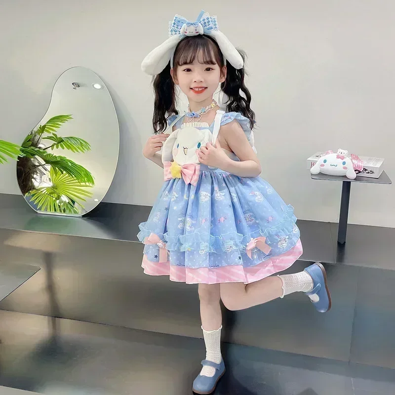 Sanrio Kawaii Cinnamoroll My Melody Children Dress Cartoon Anime Lolita Princess Dresses Summer Party Sweet Girl Birthday Gift