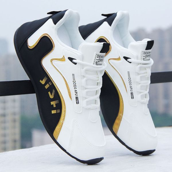 Men's Front Lace-Up Comfortable Leather Top High Quality Breathable Athleisure Shoes Sneakers  White,EU41