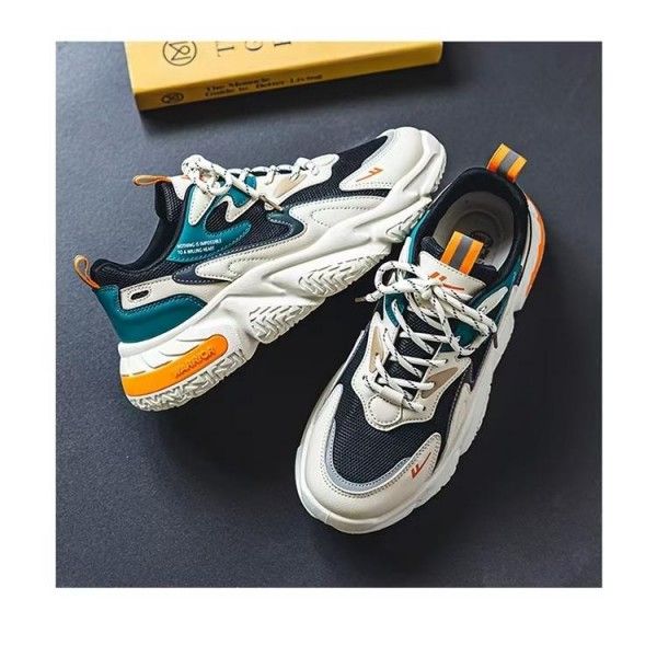 Men's Front Lace-Up Leather Splice Breathable Wear Casual Sneakers