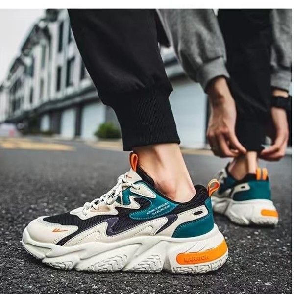 Men's Front Lace-Up Leather Splice Breathable Wear Casual Sneakers