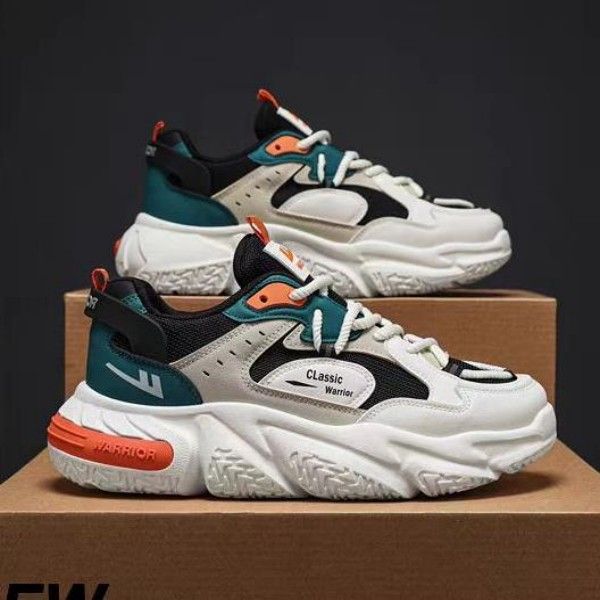 Men's Front Lace-Up Leather Splice Breathable Wear Casual Sneakers