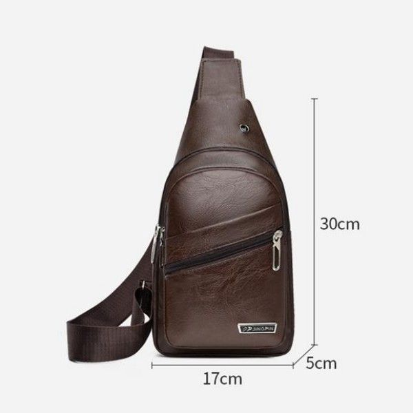 Men's Soft Leather Chest Bag Business Shoulder Waterproof Casual Crossbody Bag  Cross-Body Sling Bags