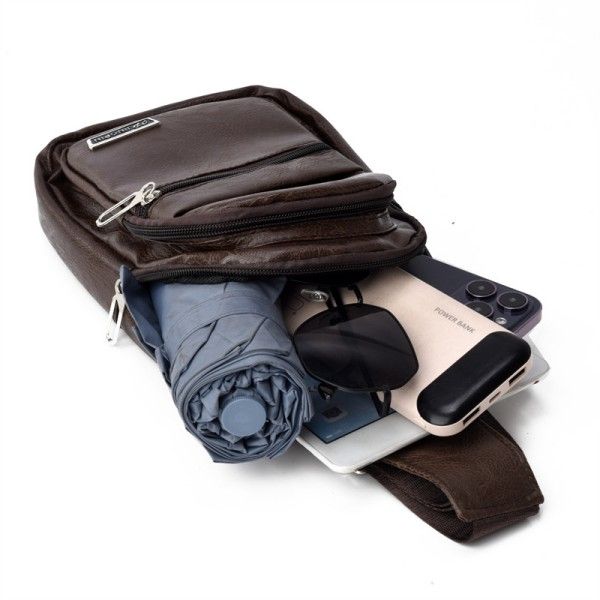 Men's Soft Leather Chest Bag Business Shoulder Waterproof Casual Crossbody Bag  Cross-Body Sling Bags