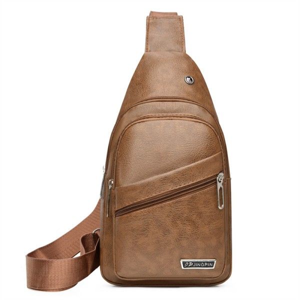 Men's Soft Leather Chest Bag Business Shoulder Waterproof Casual Crossbody Bag  Cross-Body Sling Bags