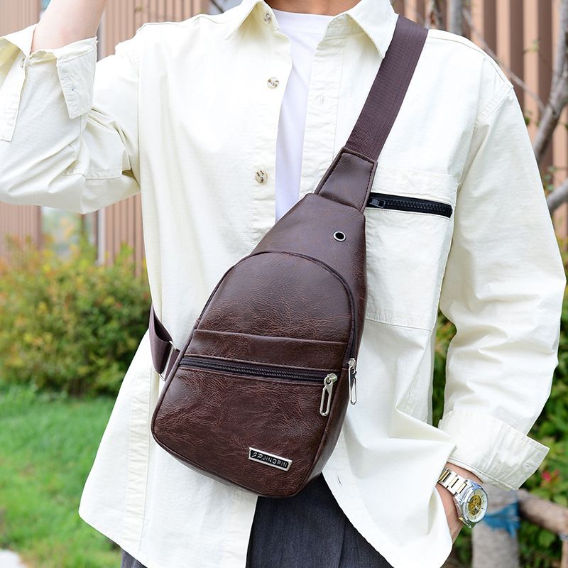 Men's Soft Leather Chest Bag Business Shoulder Waterproof Casual Crossbody Bag  Cross-Body Sling Bags