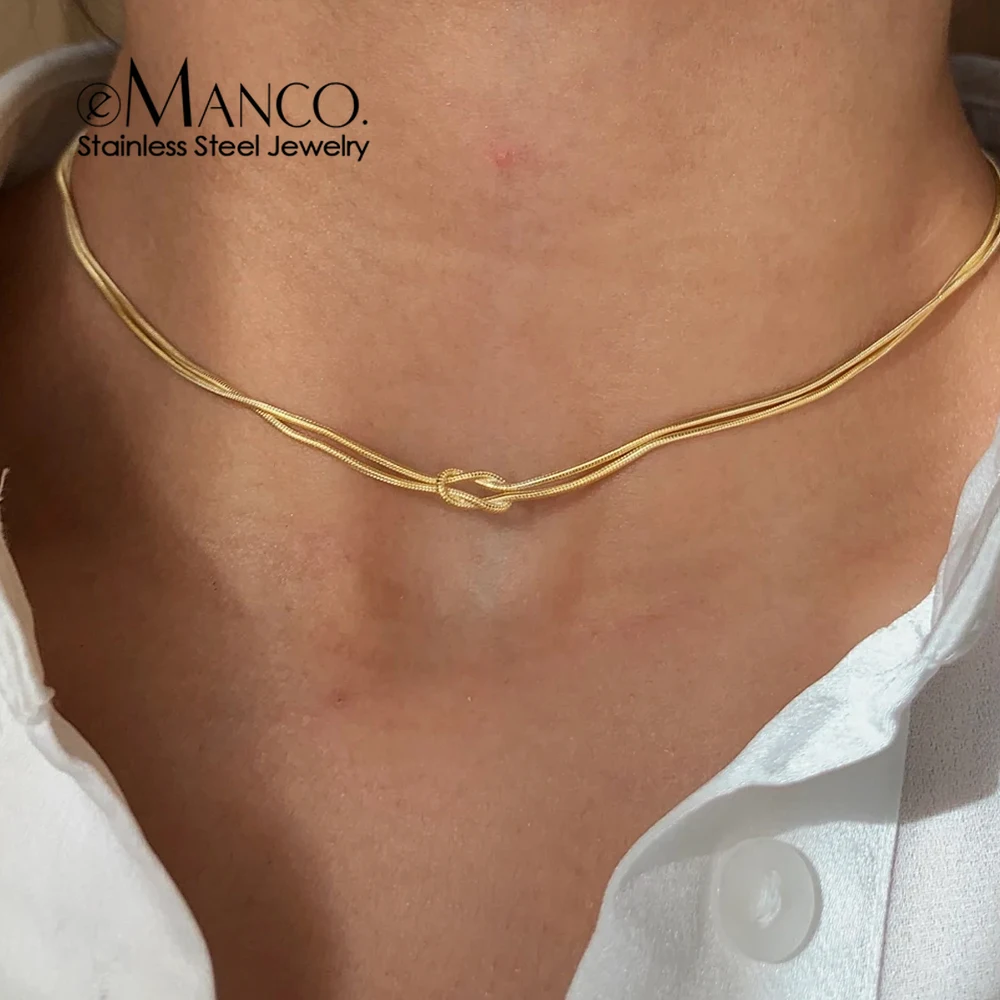 eManco Gold Color Stainless Steel Chain Minimalist Style Knot Element Daily Commute Chic Style Women's Necklace Jewelry Gift