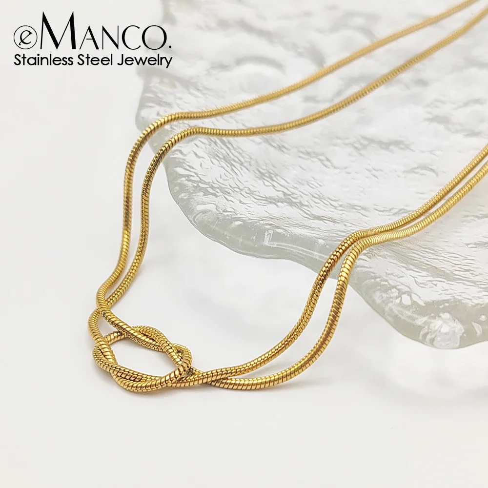 eManco Gold Color Stainless Steel Chain Minimalist Style Knot Element Daily Commute Chic Style Women's Necklace Jewelry Gift