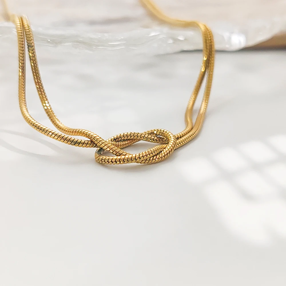 eManco Gold Color Stainless Steel Chain Minimalist Style Knot Element Daily Commute Chic Style Women's Necklace Jewelry Gift
