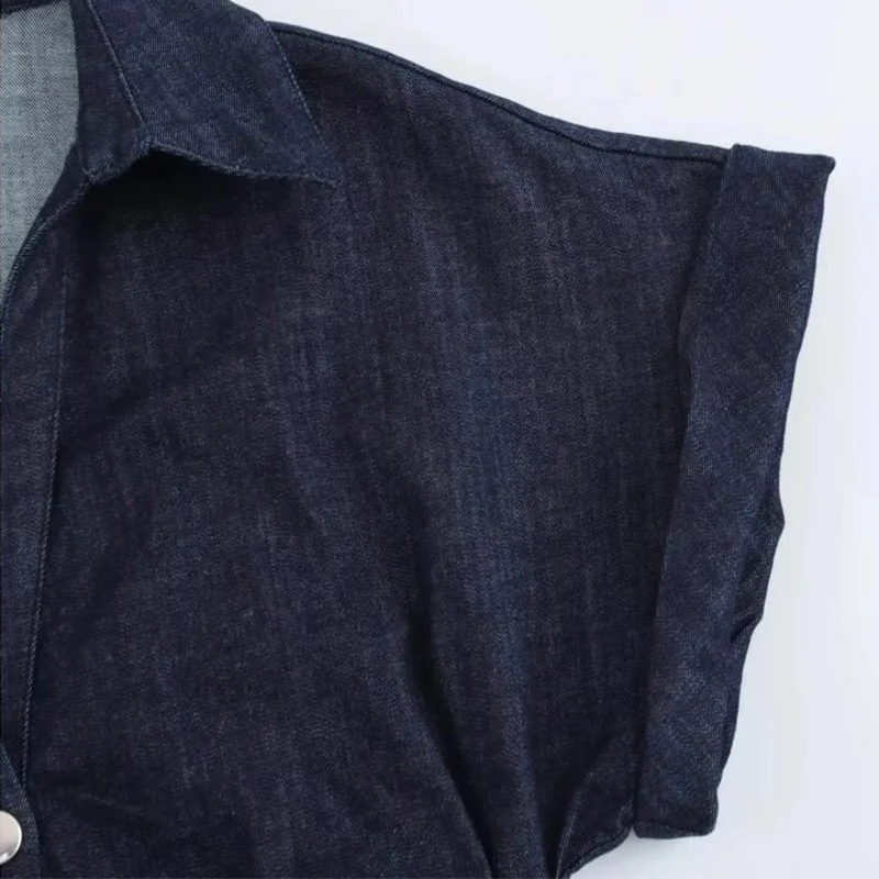 Denim Dress Women's Spring Summer Casual Long Dresses For Women 2026 New Fashion Ruched Short Sleeve Streetwear Midi Dress