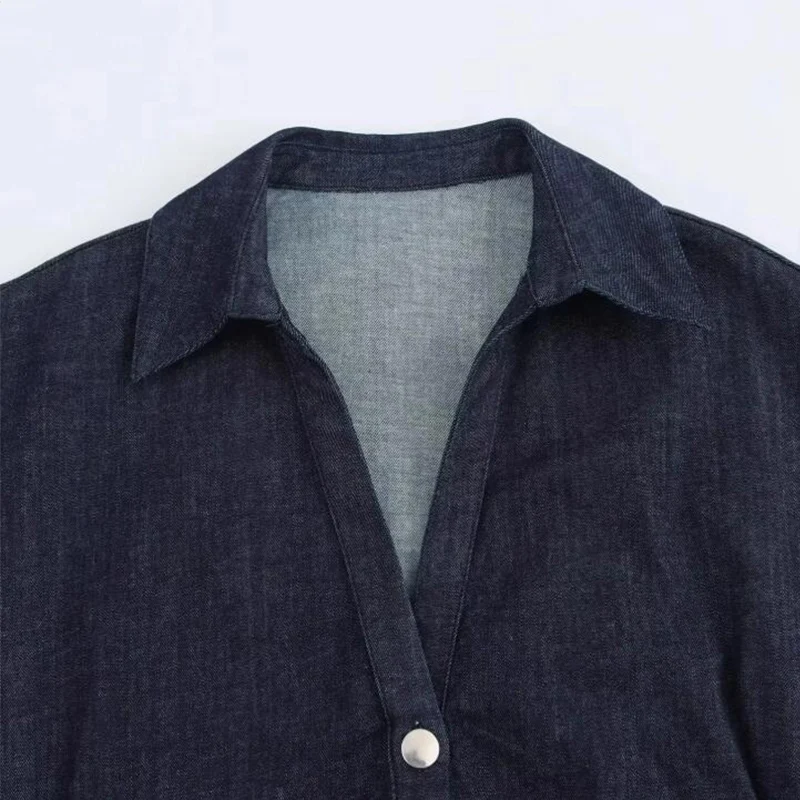 Denim Dress Women's Spring Summer Casual Long Dresses For Women 2026 New Fashion Ruched Short Sleeve Streetwear Midi Dress