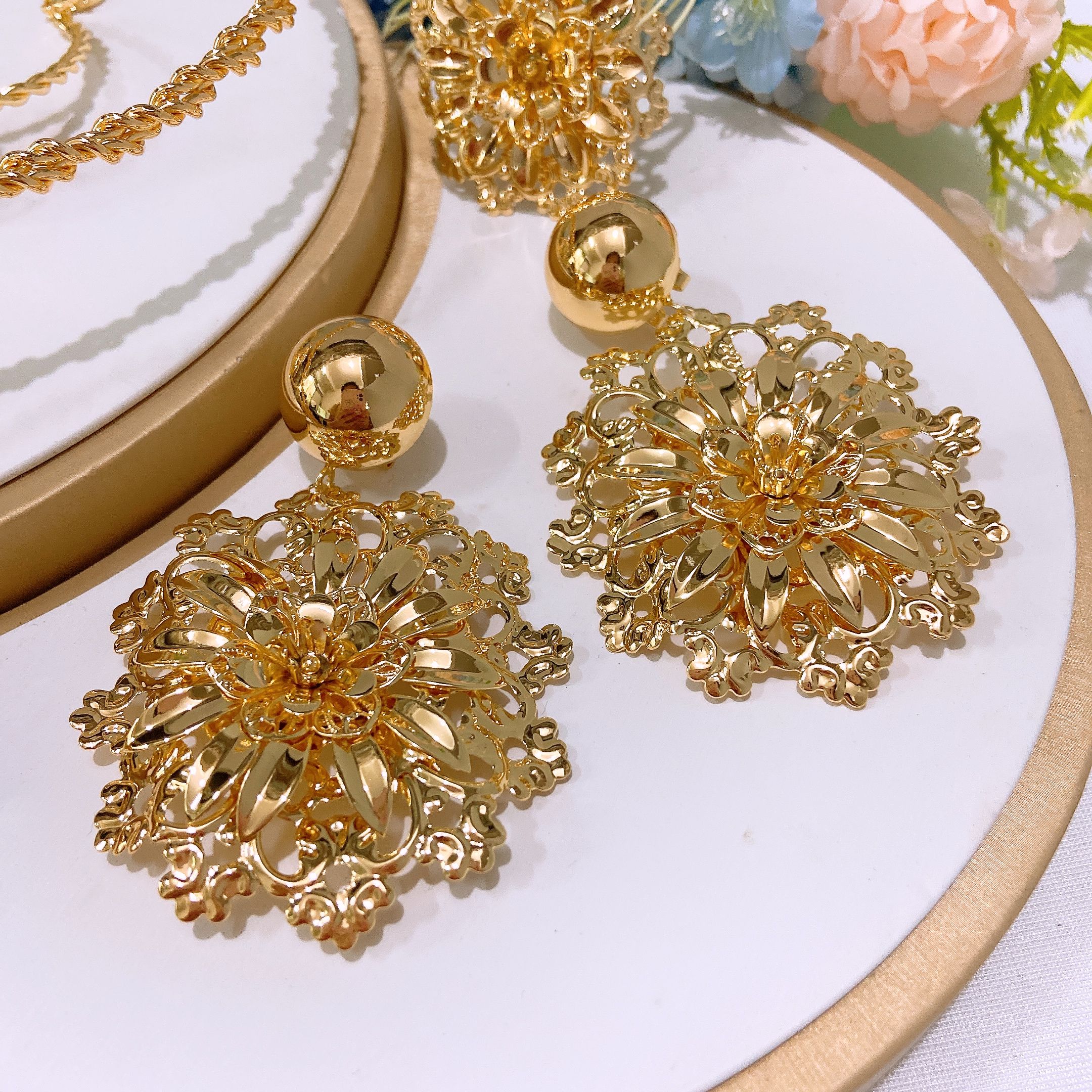 Women's Jewelry Set Fashion Italian Plating 24 Gold Original Jewelry Set Wedding Necklace Ring Earrings Bracelet 5 Pieces Jewelry Set The Latest Luxury Brazilian Gold Plated Jewelry Set