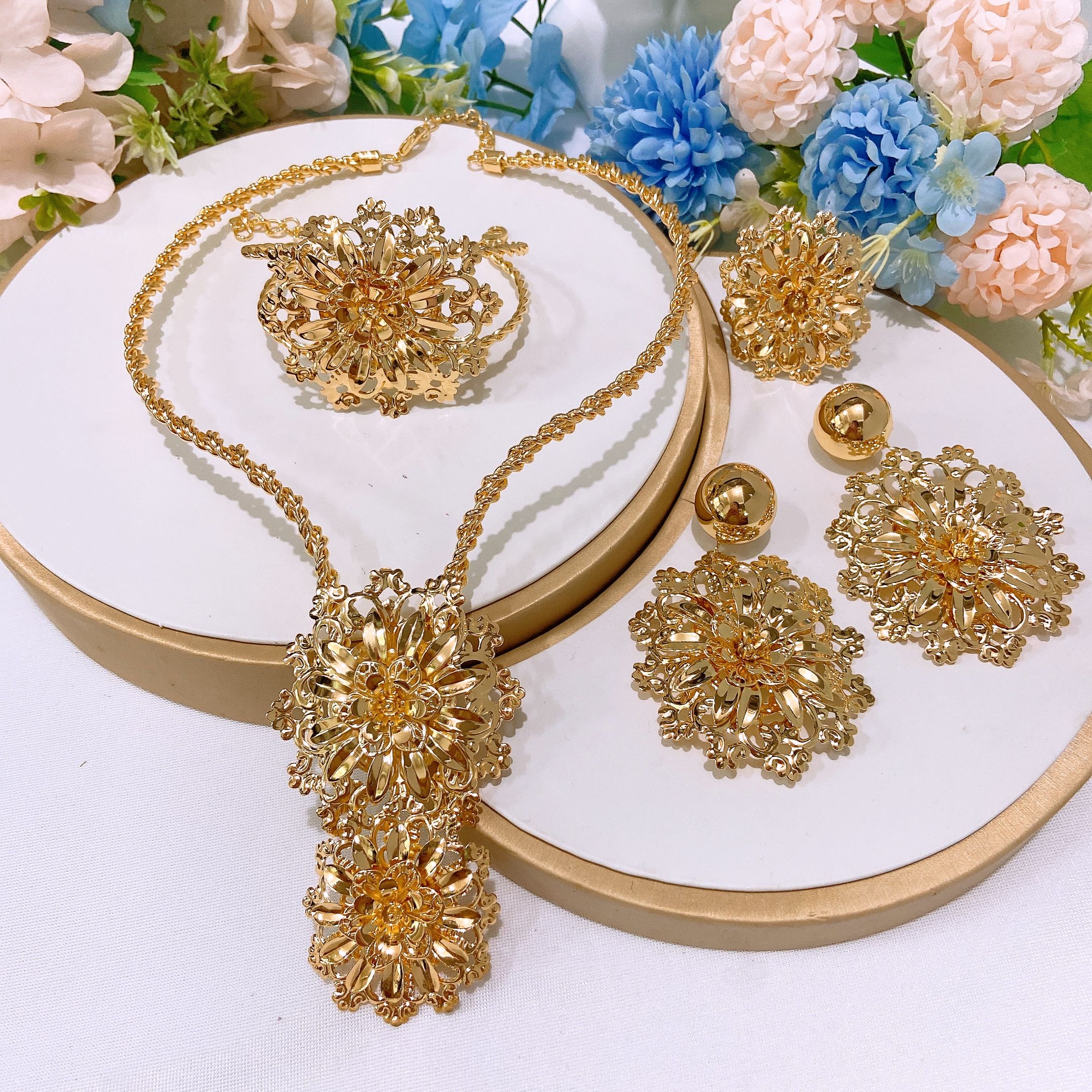 Women's Jewelry Set Fashion Italian Plating 24 Gold Original Jewelry Set Wedding Necklace Ring Earrings Bracelet 5 Pieces Jewelry Set The Latest Luxury Brazilian Gold Plated Jewelry Set
