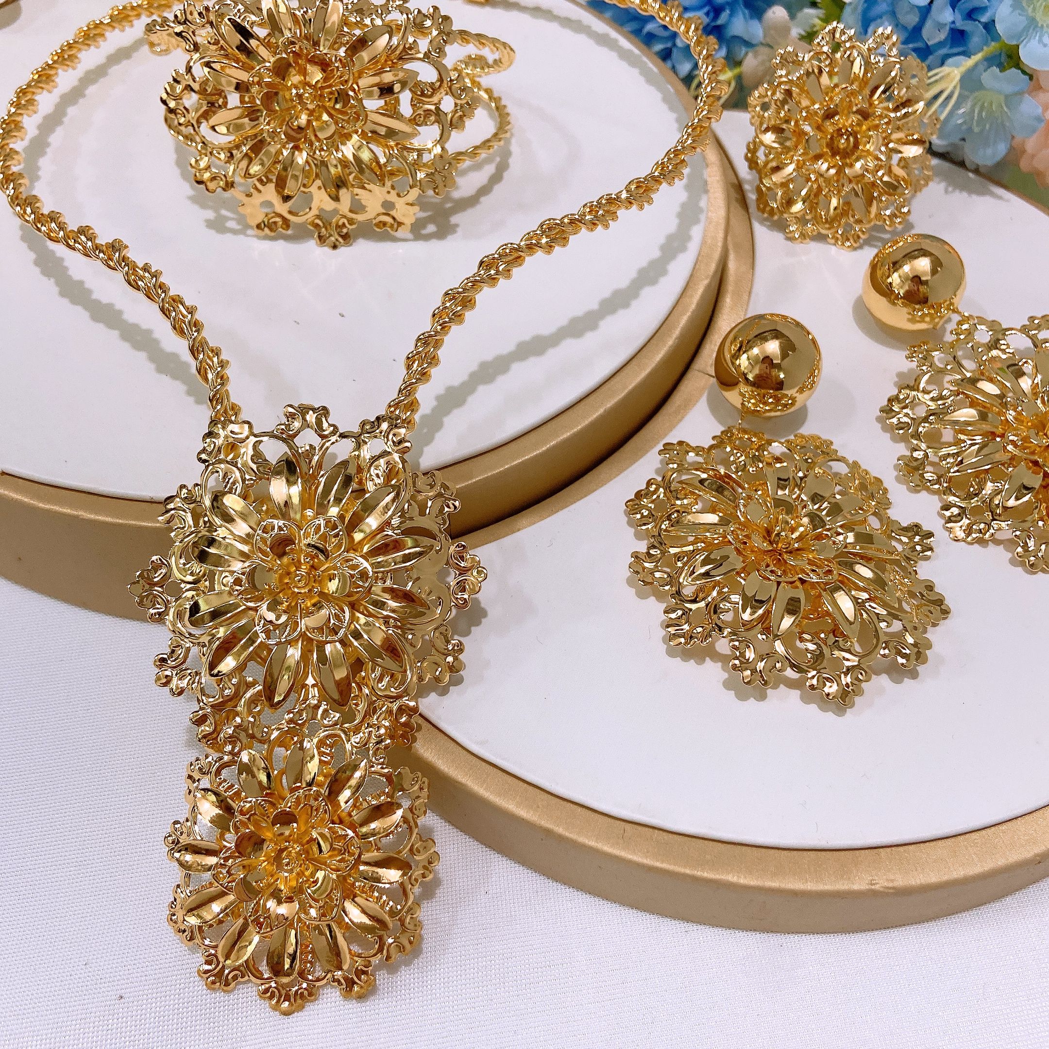 Women's Jewelry Set Fashion Italian Plating 24 Gold Original Jewelry Set Wedding Necklace Ring Earrings Bracelet 5 Pieces Jewelry Set The Latest Luxury Brazilian Gold Plated Jewelry Set