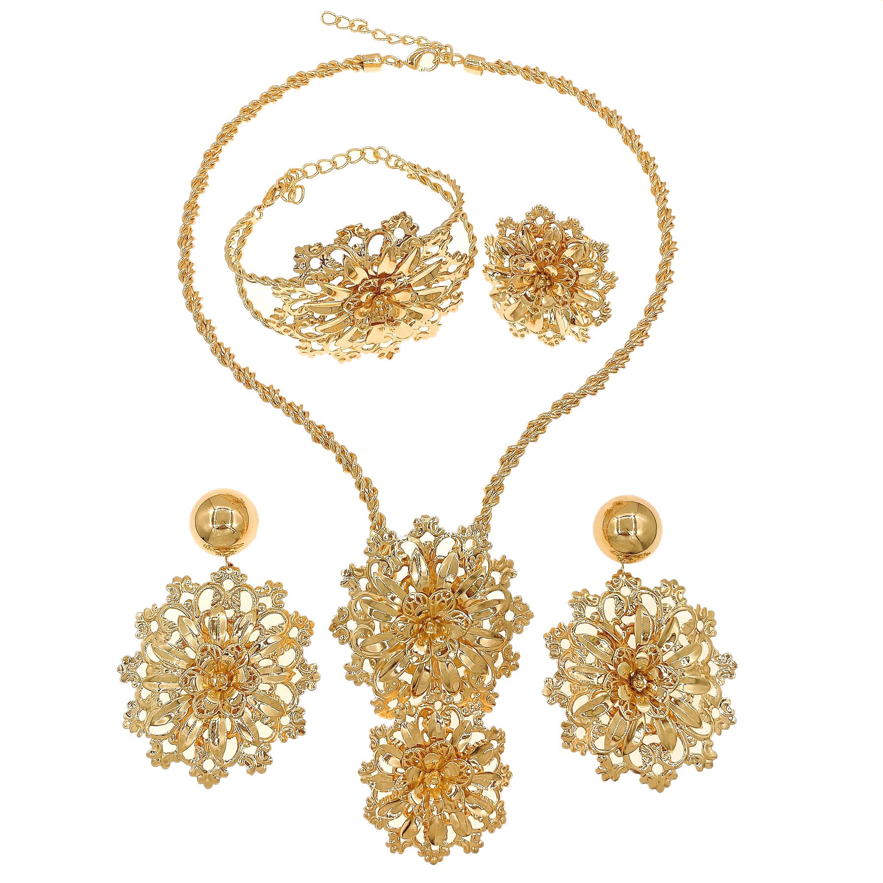 Women's Jewelry Set Fashion Italian Plating 24 Gold Original Jewelry Set Wedding Necklace Ring Earrings Bracelet 5 Pieces Jewelry Set The Latest Luxury Brazilian Gold Plated Jewelry Set