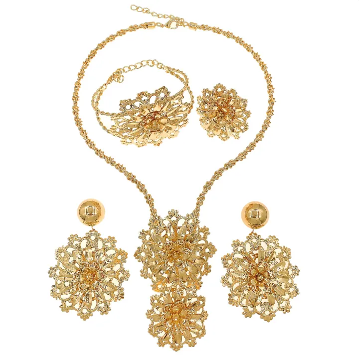 Women's Jewelry Set Fashion Italian Plating 24 Gold Original Jewelry Set Wedding Necklace Ring Earrings Bracelet 5 Pieces Jewelry Set The Latest Luxury Brazilian Gold Plated Jewelry Set