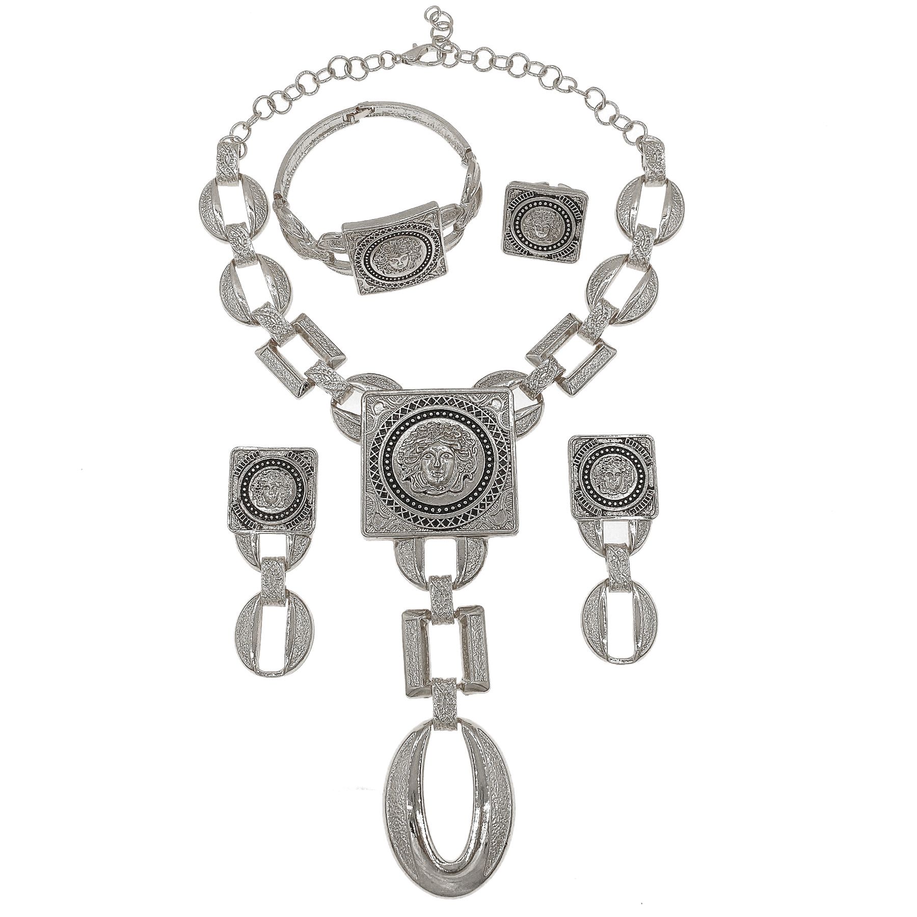 Women's necklace jewelry set simple and fashionable rhinestone pendant open bracelet adjustable for daily wear jewelry holiday gift jewelry 2-piece set necklace earring set